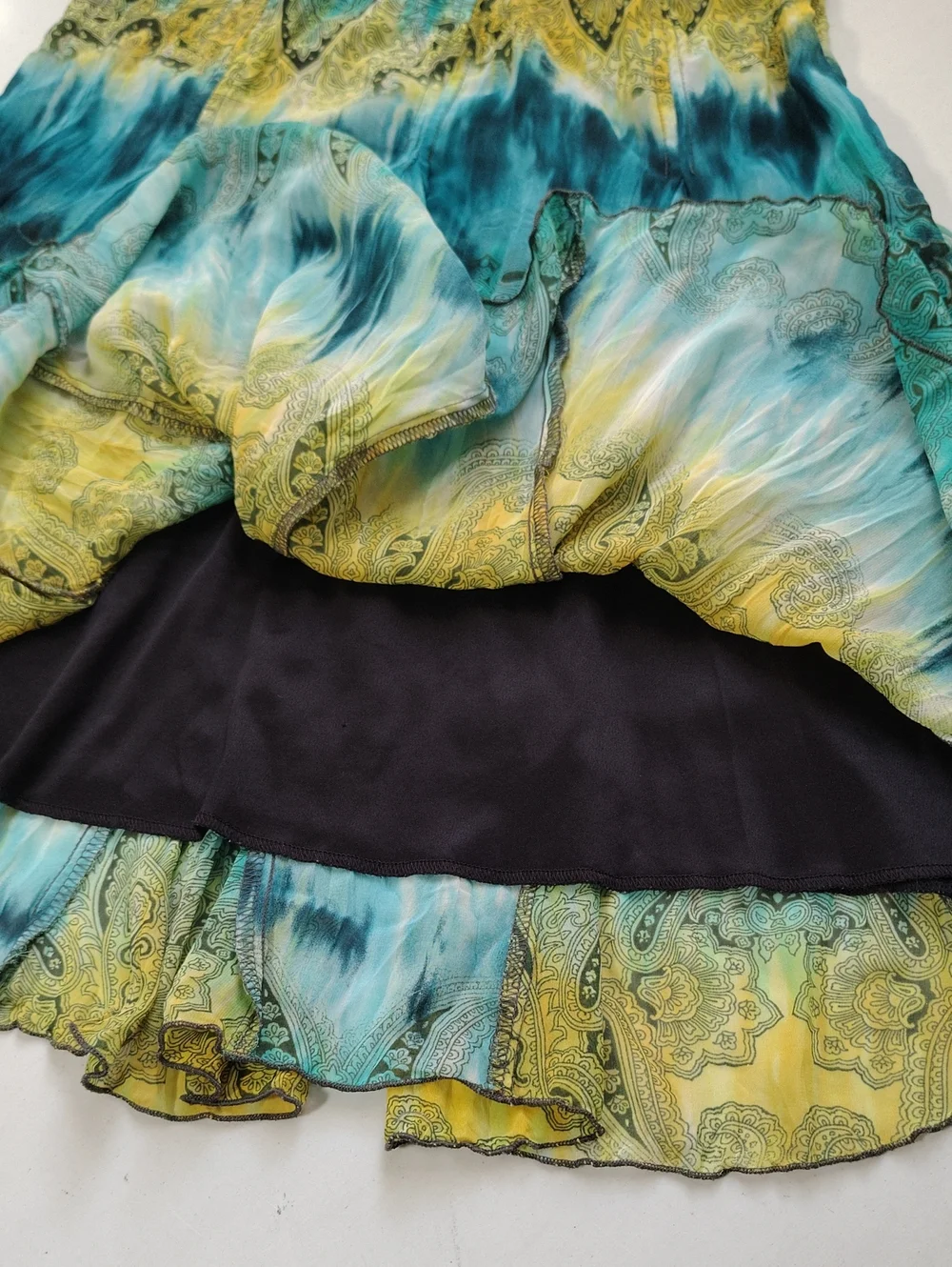 Vintage Tracy Evan Tie Dye Paisley Ruffle Mini Skirt Size 1 Fairy Grunge 90s